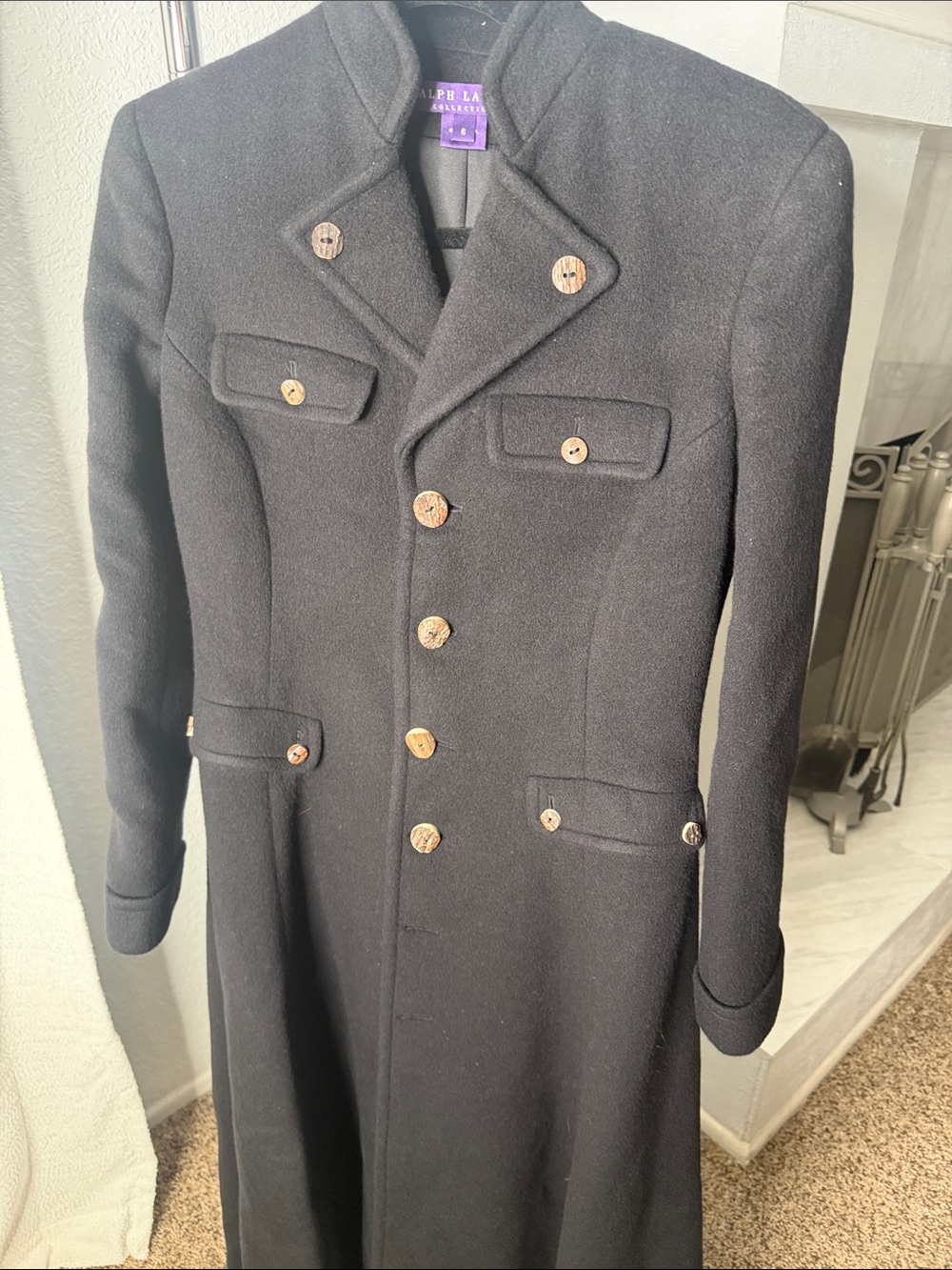 Ralph Lauren Black Wool Double-Breasted Military Pea Coat